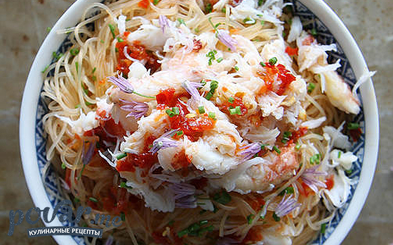 Фунчоза с морепродуктами: рецепт приготовления с фото | Как приготовить салат из фунчозы с крабом